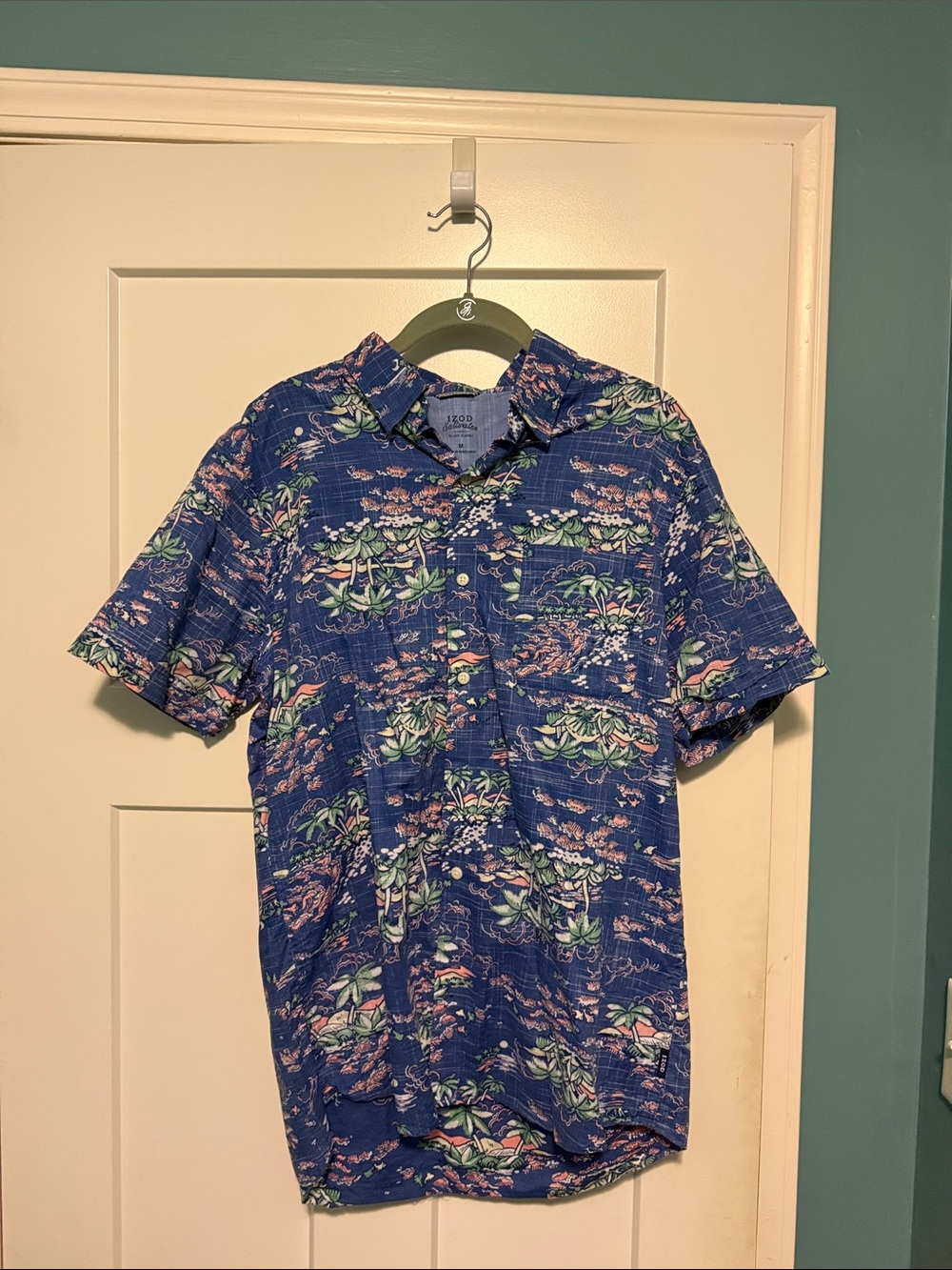 Izod Blue Tropical Print Short-Sleeve Button-Down Shirt